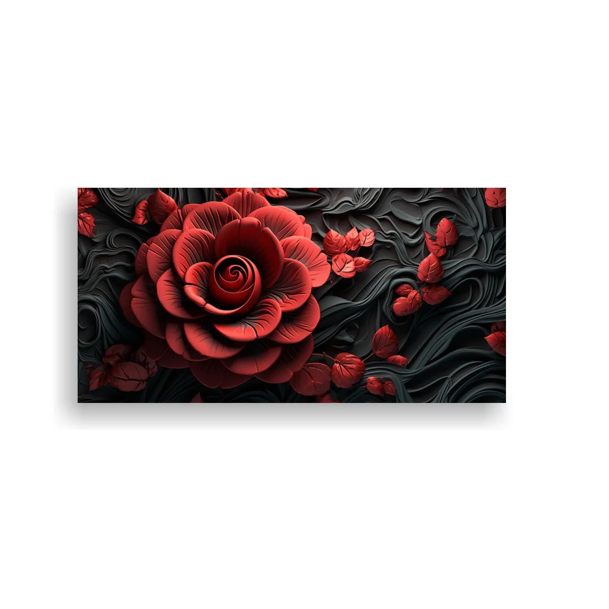 Cuadro rosa roja con mariposas y relieve floral