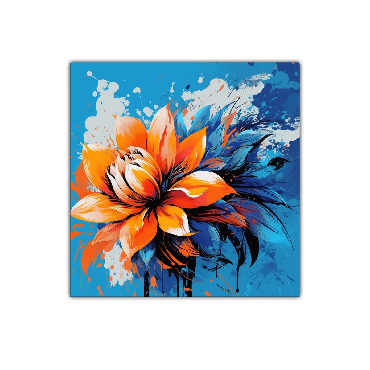 Flor vibrante con contrastes en azul y naranja intenso