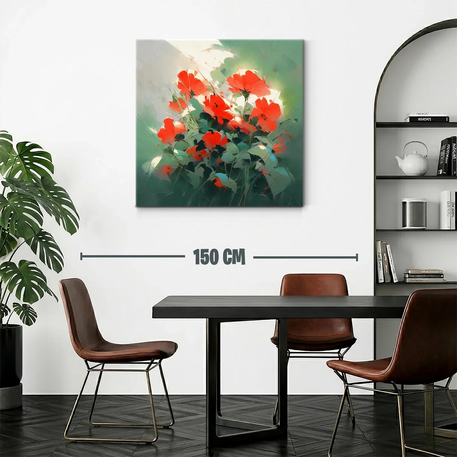 Cuadro flores rojas vibrantes entre follaje verde — miniatura 2