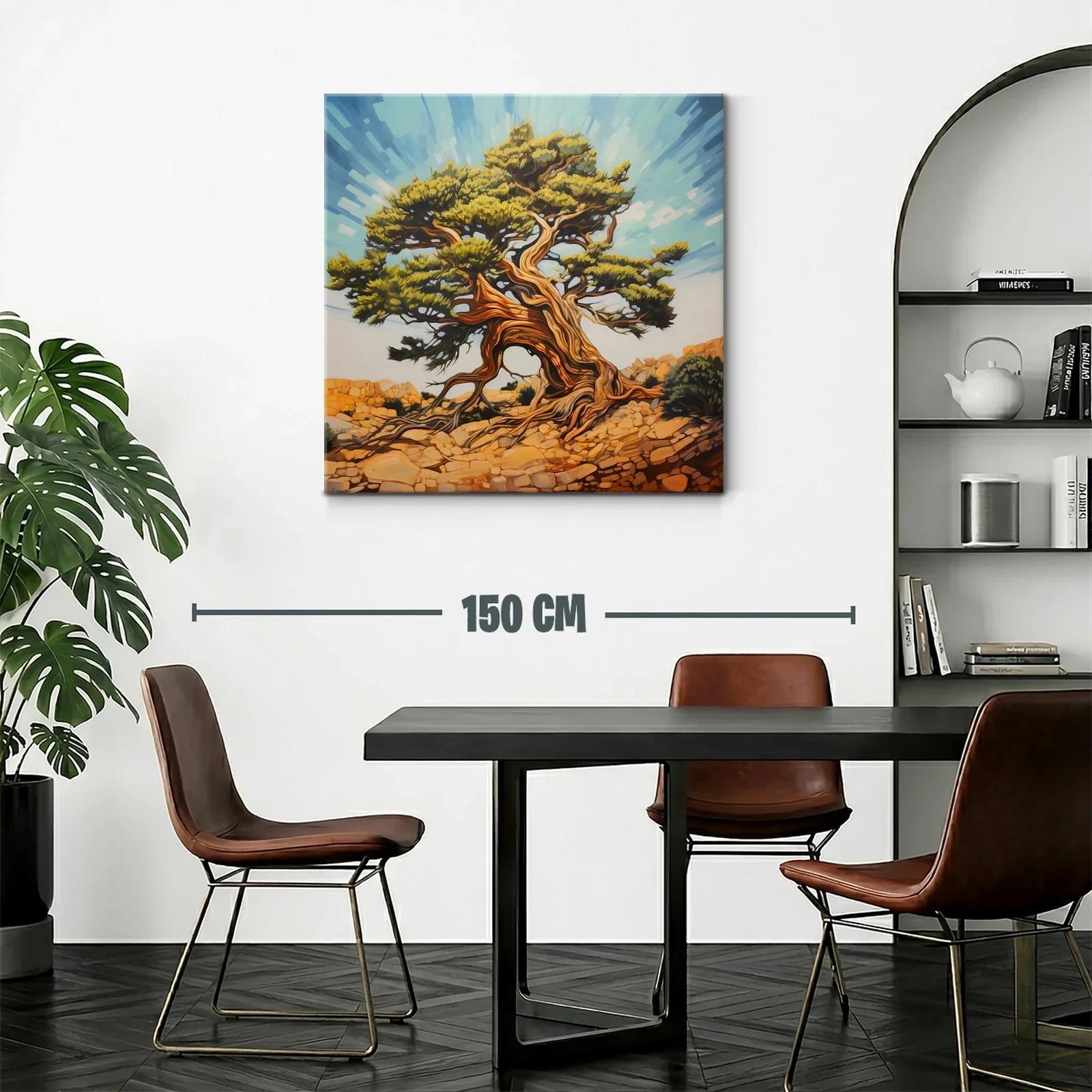 Árbol retorcido con ramas y hojas verdes bajo cielo azul — miniatura 2
