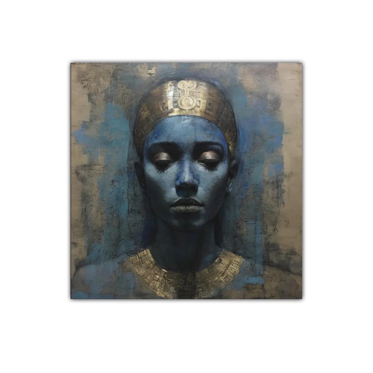 Retrato sereno con tonos azules y detalles dorados — imagen principal