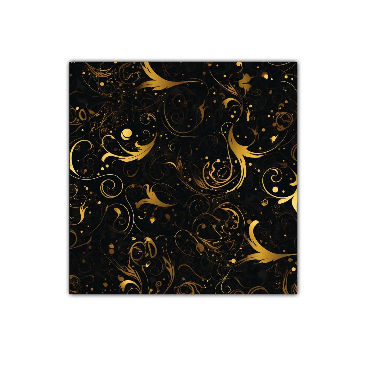 Cuadro decorativo con motivos dorados sobre fondo negro