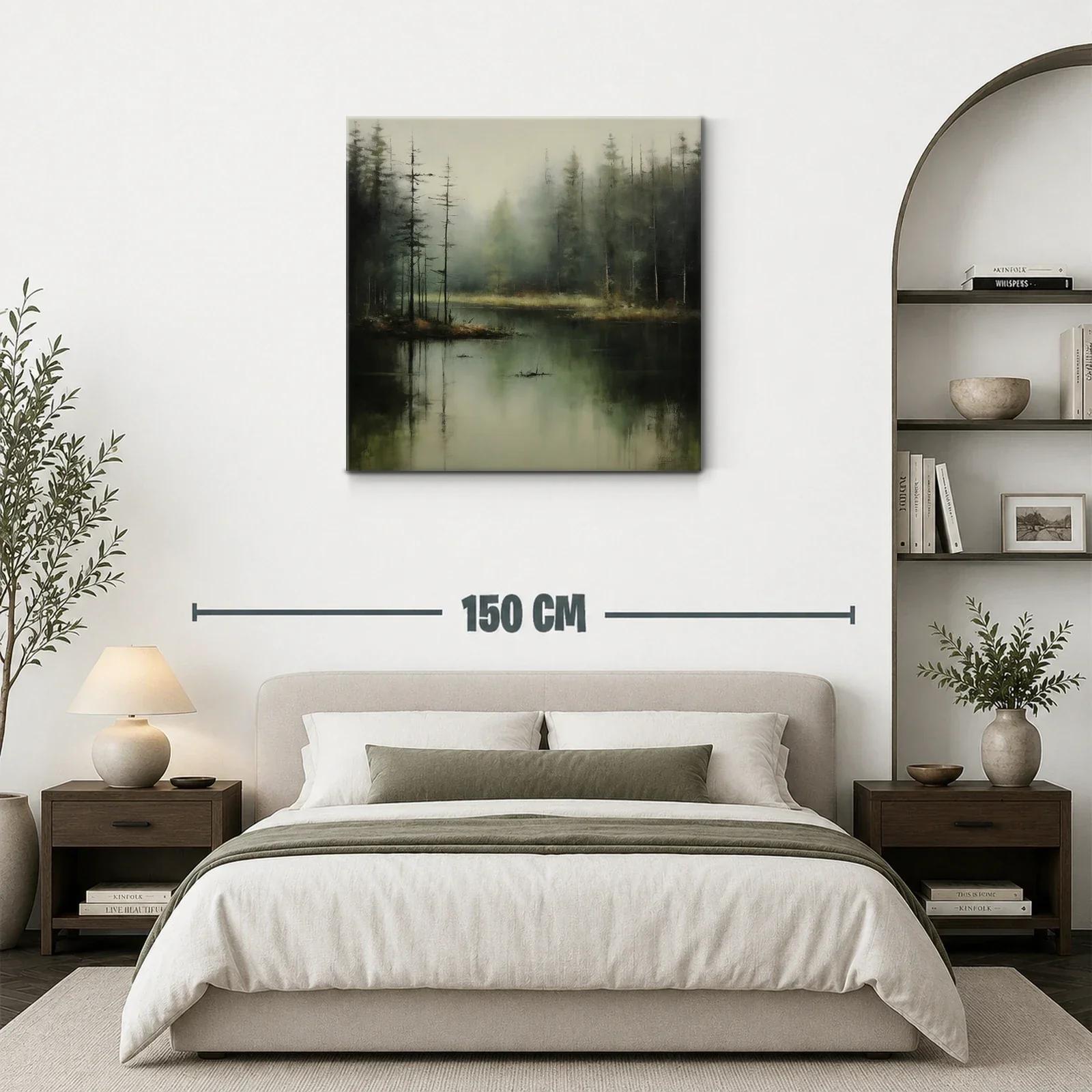 Paisaje brumoso de bosque junto al lago en tonos suaves — miniatura 3