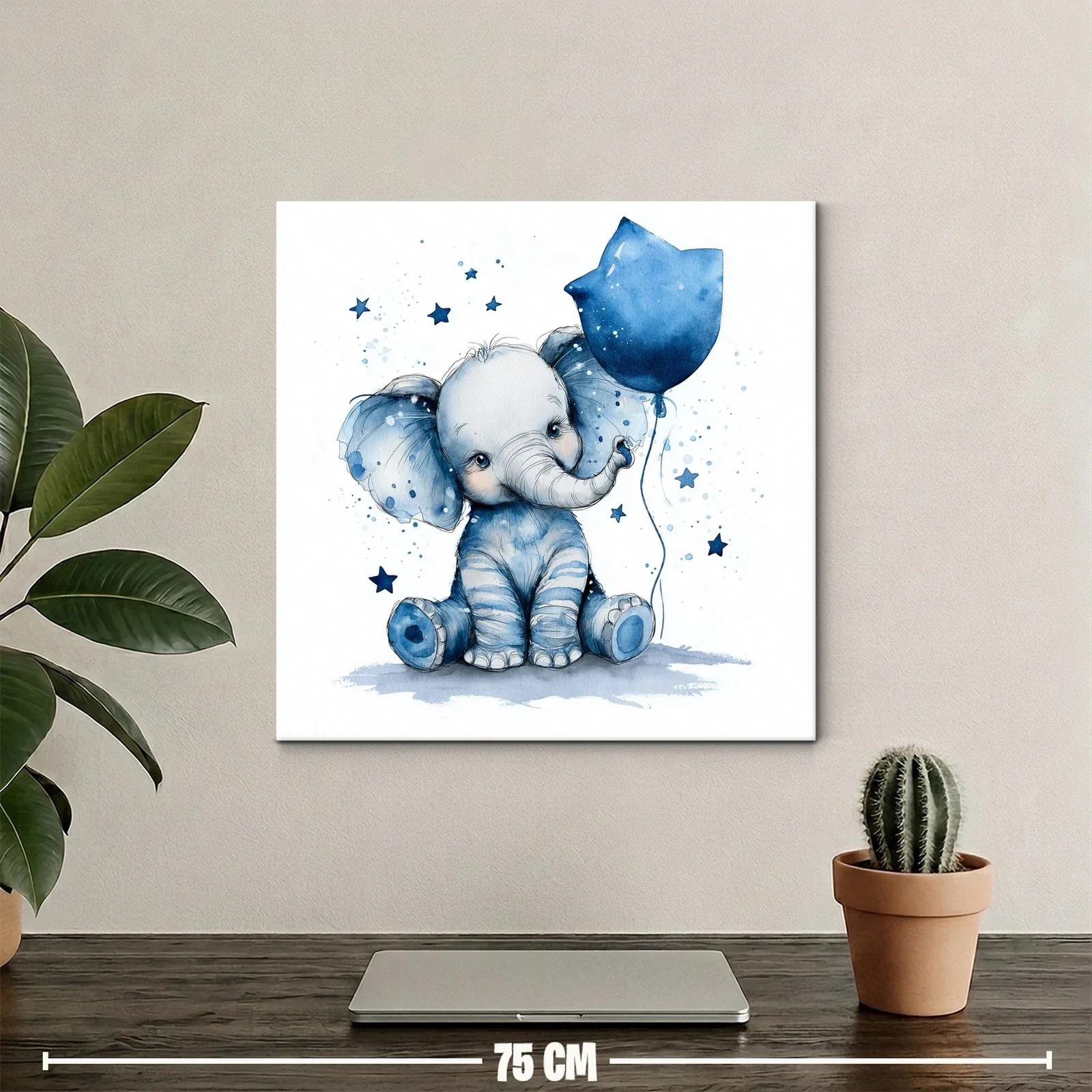 Elefante azul con globo y estrellas para habitación infantil — miniatura 2