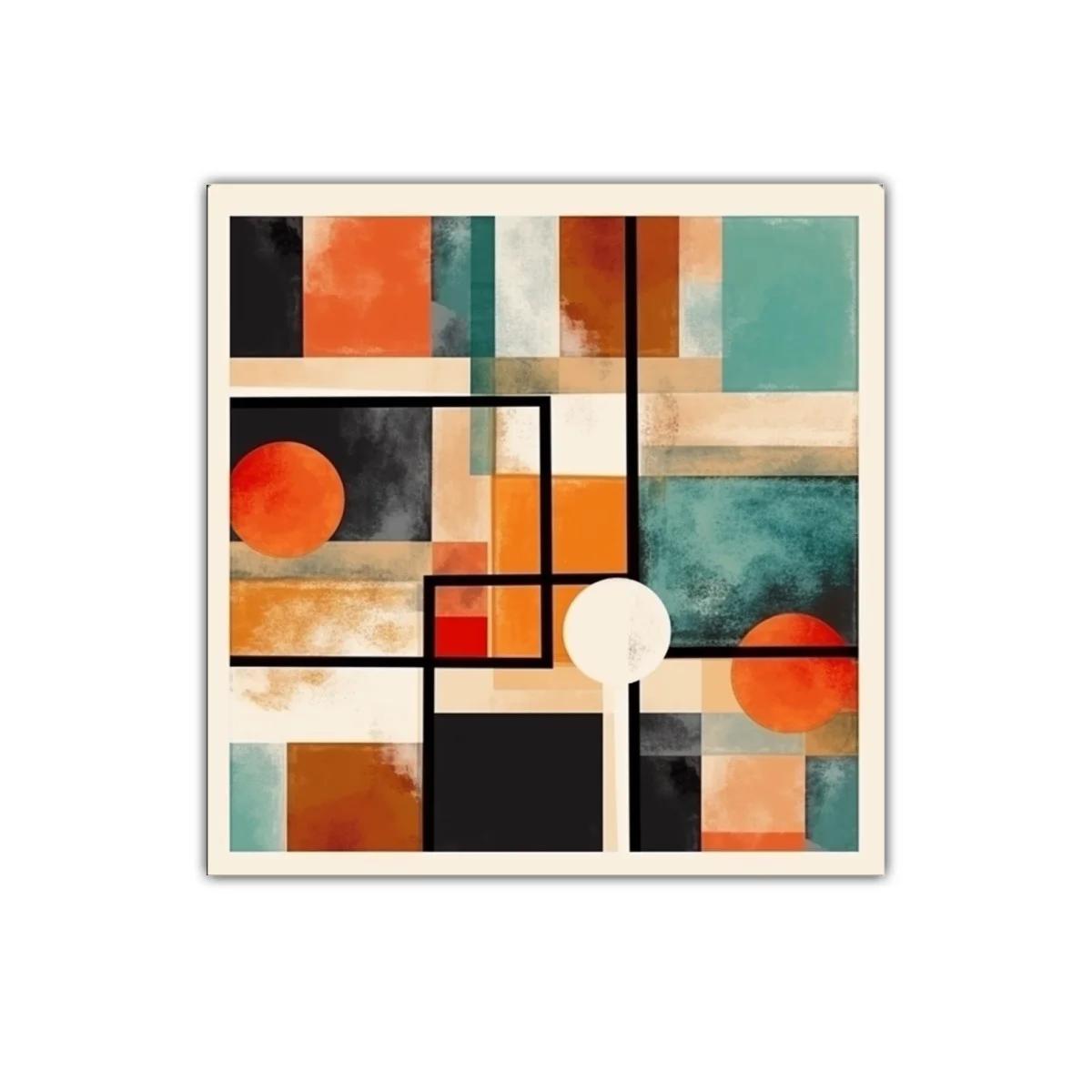 Composición geométrica con círculos en colores cálidos y fríos