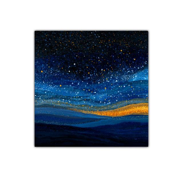 Cielo estrellado abstracto con tonos azules y dorados