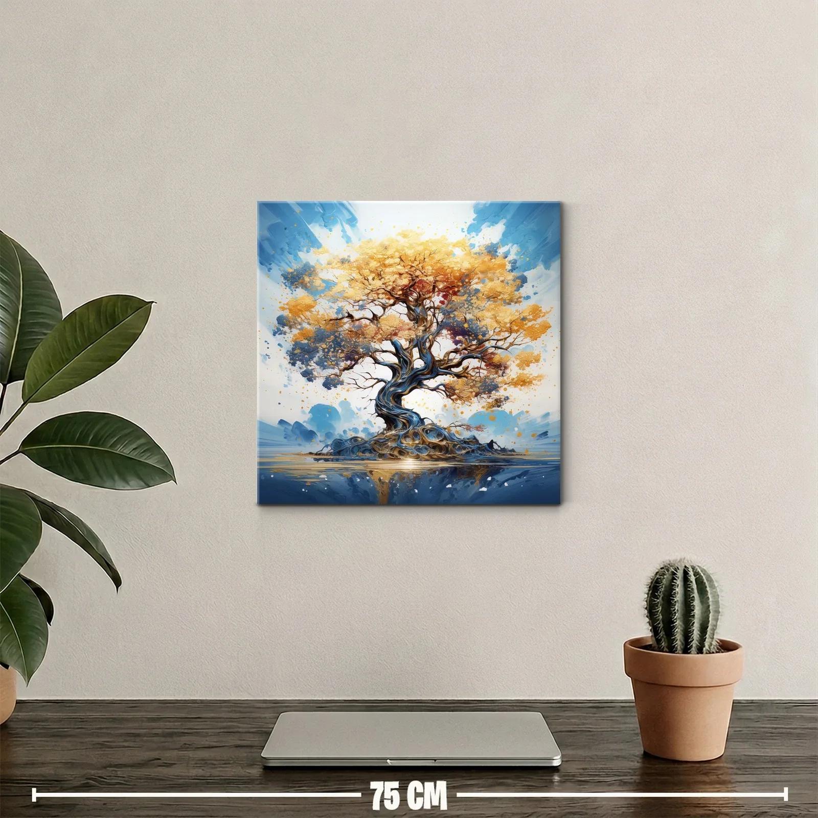 Árbol dorado con ramas en espiral sobre fondo azul — miniatura 2