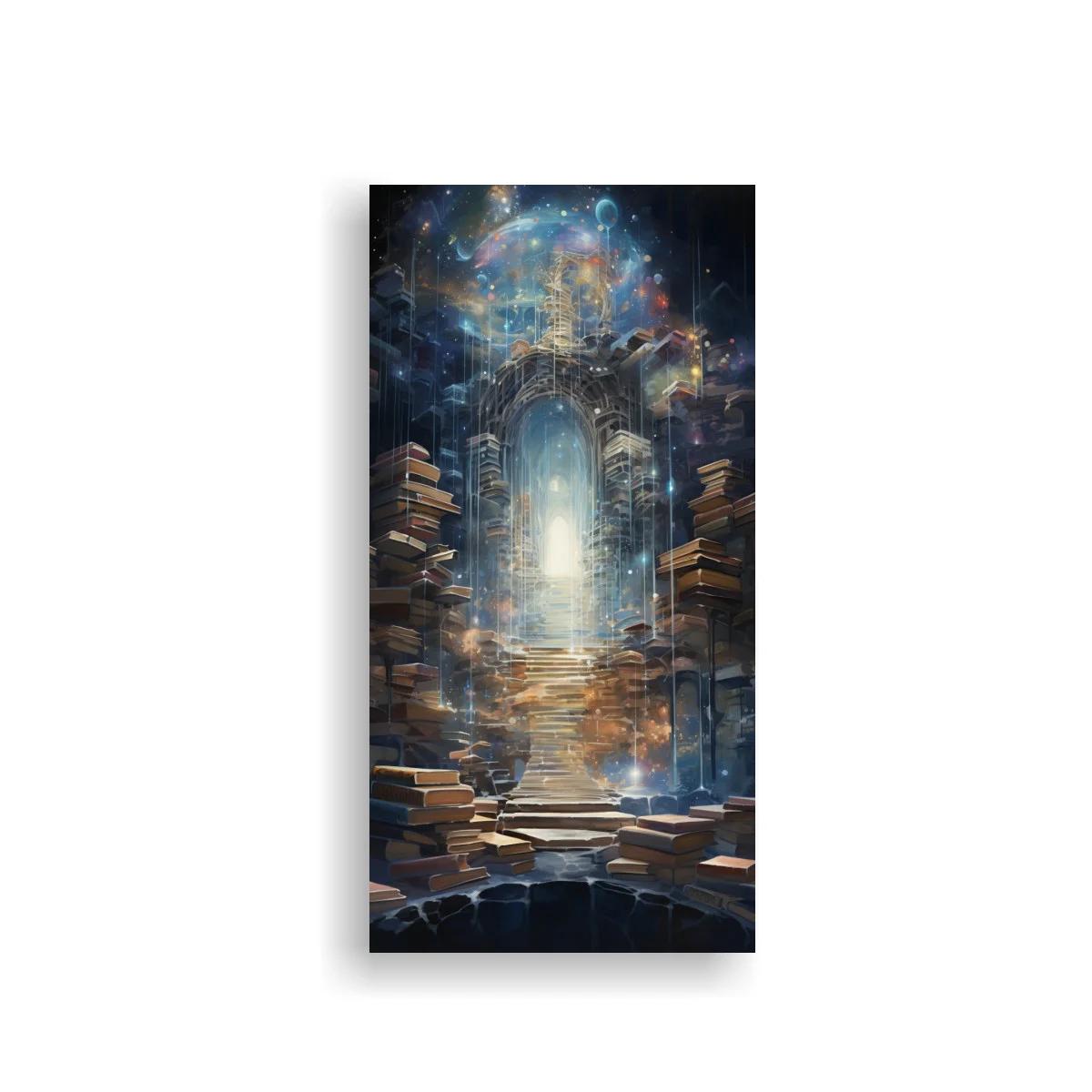 Cuadro biblioteca fantástica con gran arco luminoso