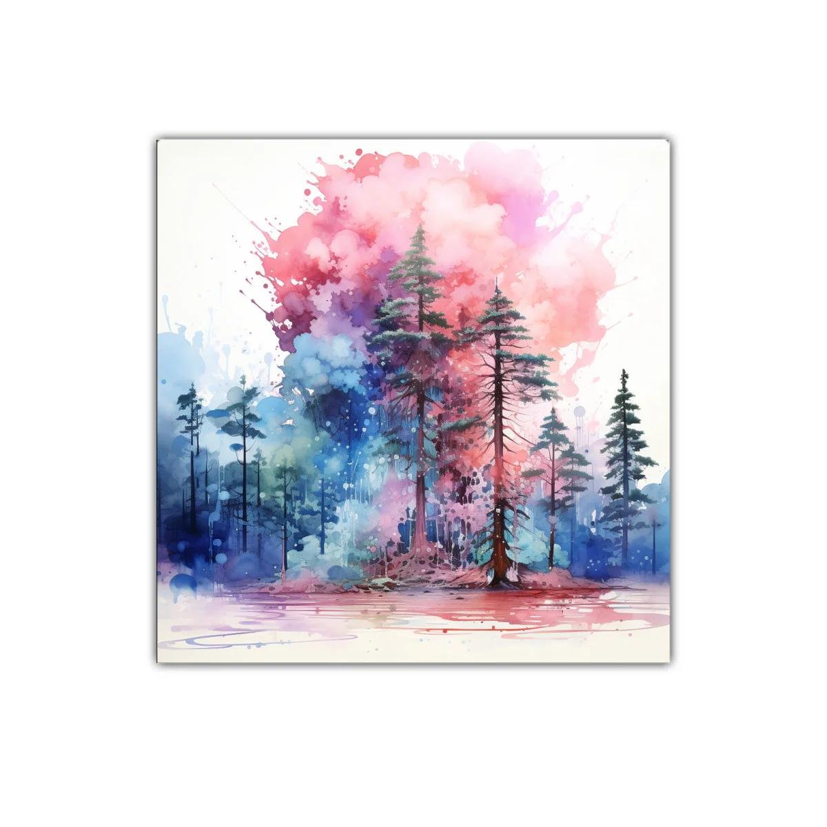 Bosque de ensueño con tonos vibrantes y mágicos