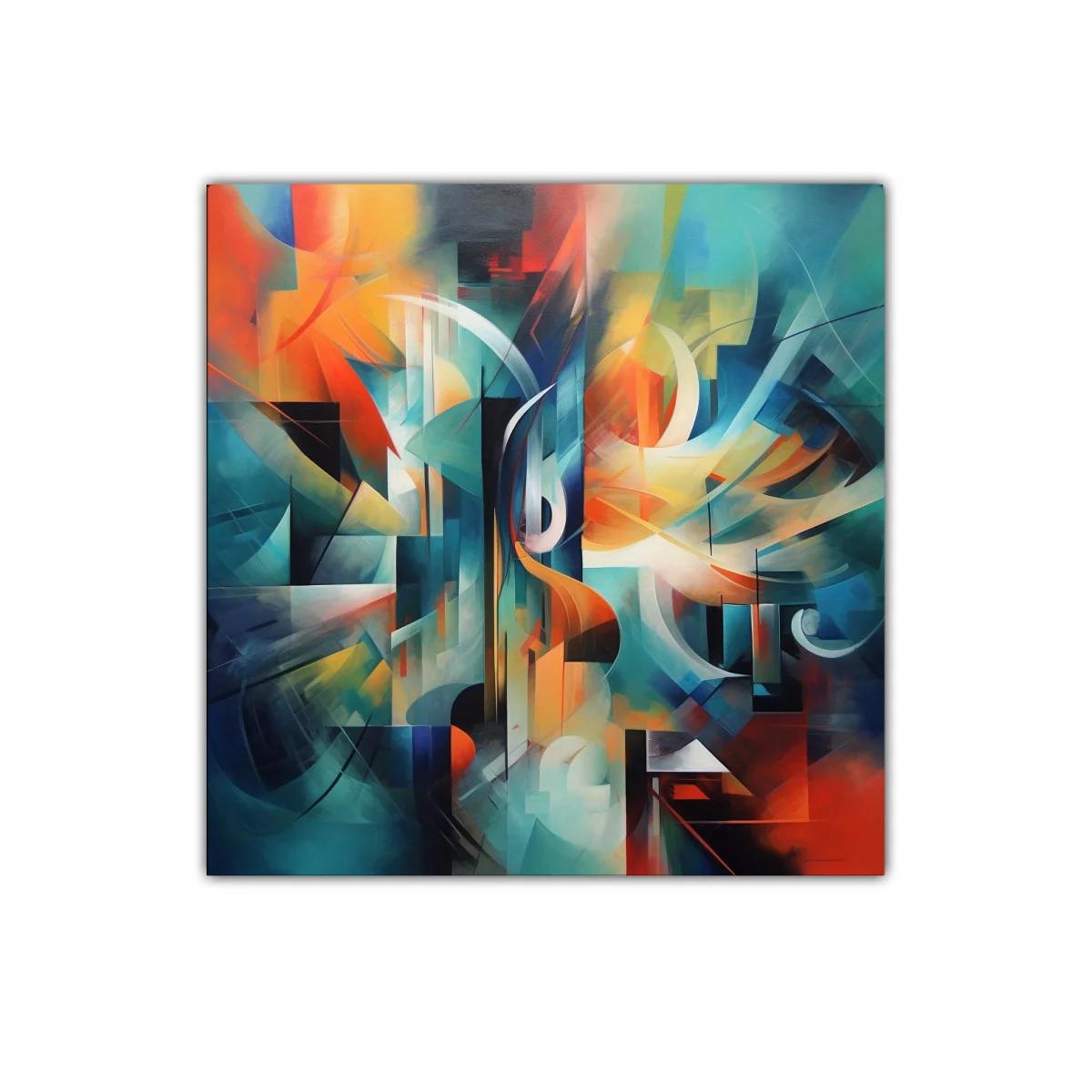 Cuadro abstracto con vibrantes tonos cálidos y fríos