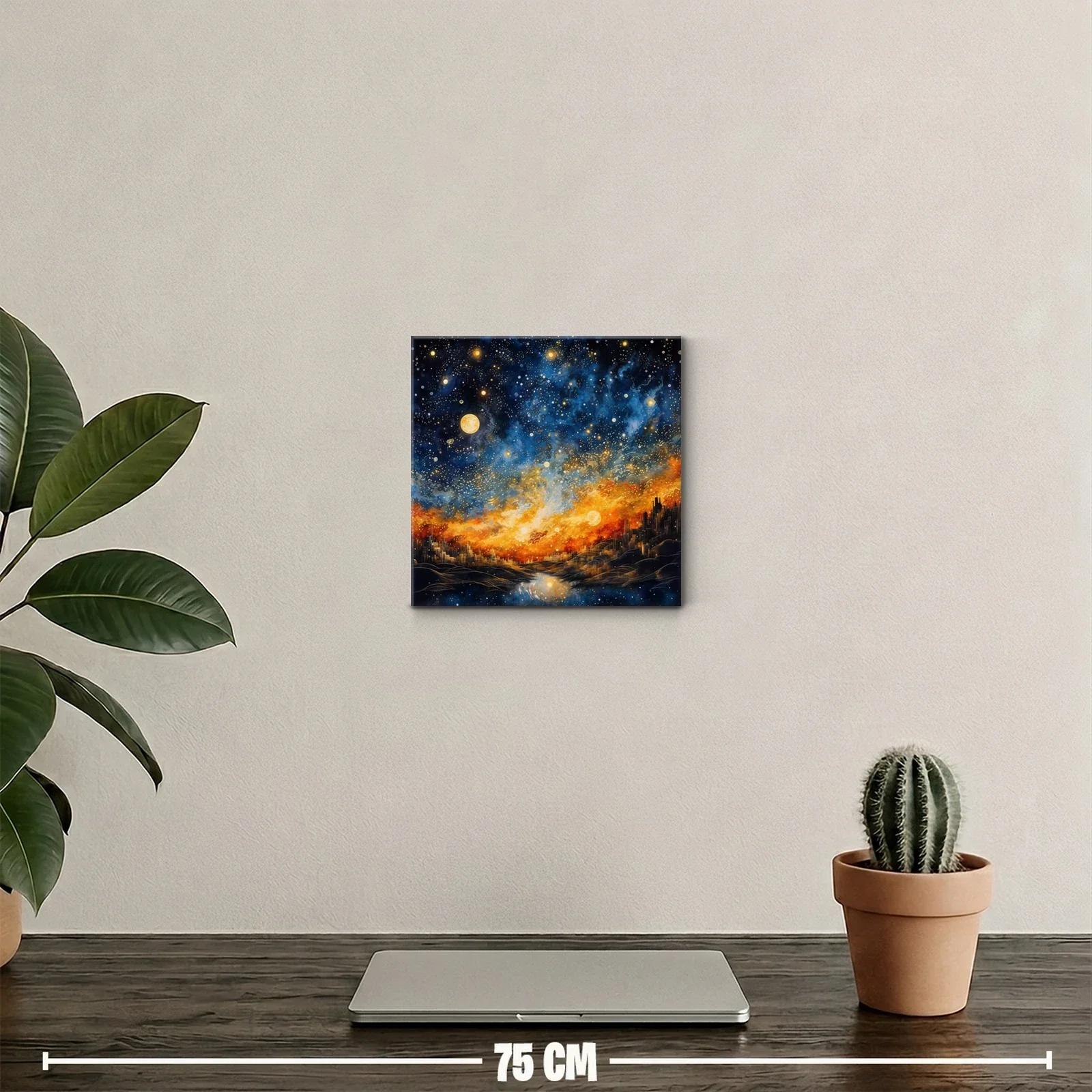 Cielo estrellado sobre ciudad iluminada al atardecer — miniatura 2
