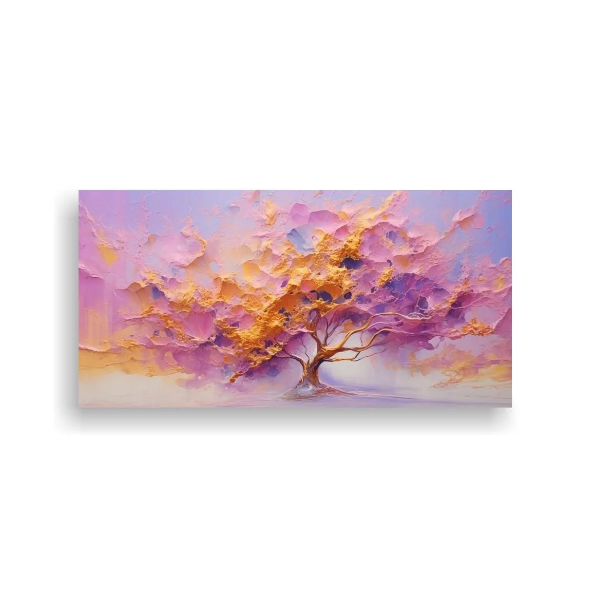 Cuadro árbol en flor con toques dorados