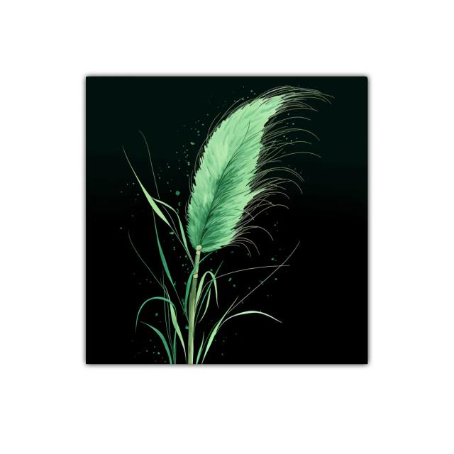 Pluma verde delicada sobre fondo negro elegante