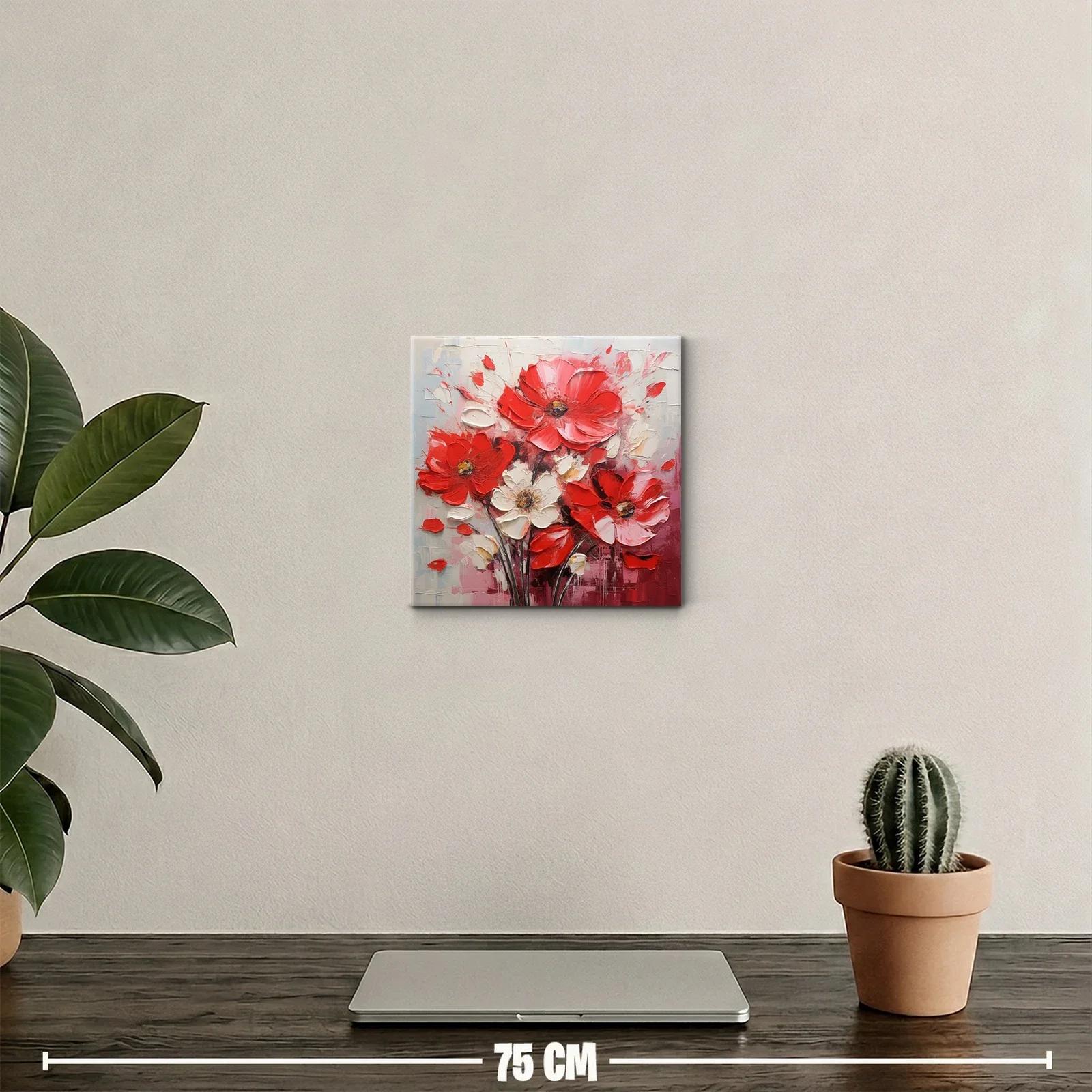 Cuadro decorativo con flores rojas y blancas vibrantes — miniatura 2