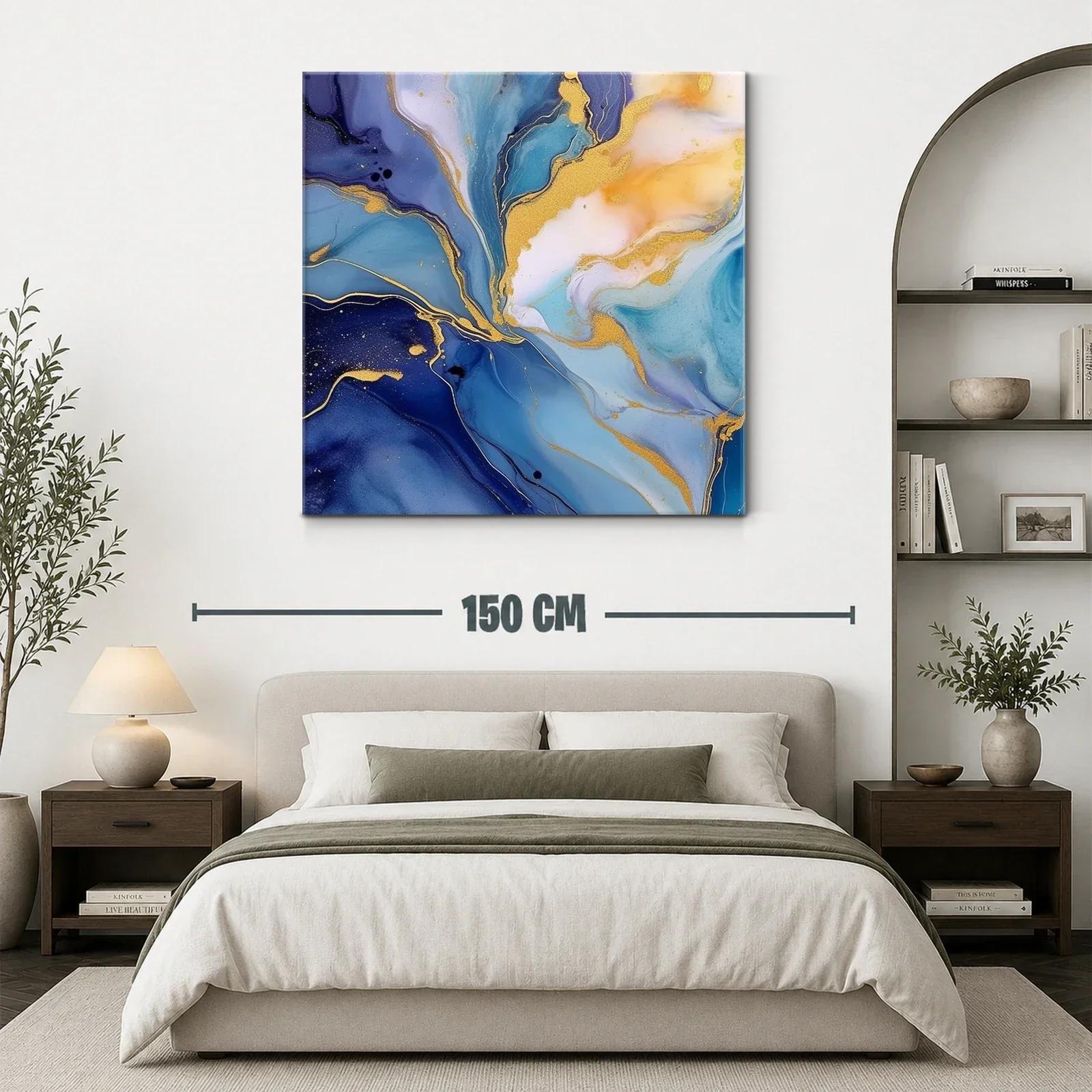 Cuadro abstracto en tonos azules y dorados sofisticados — miniatura 3