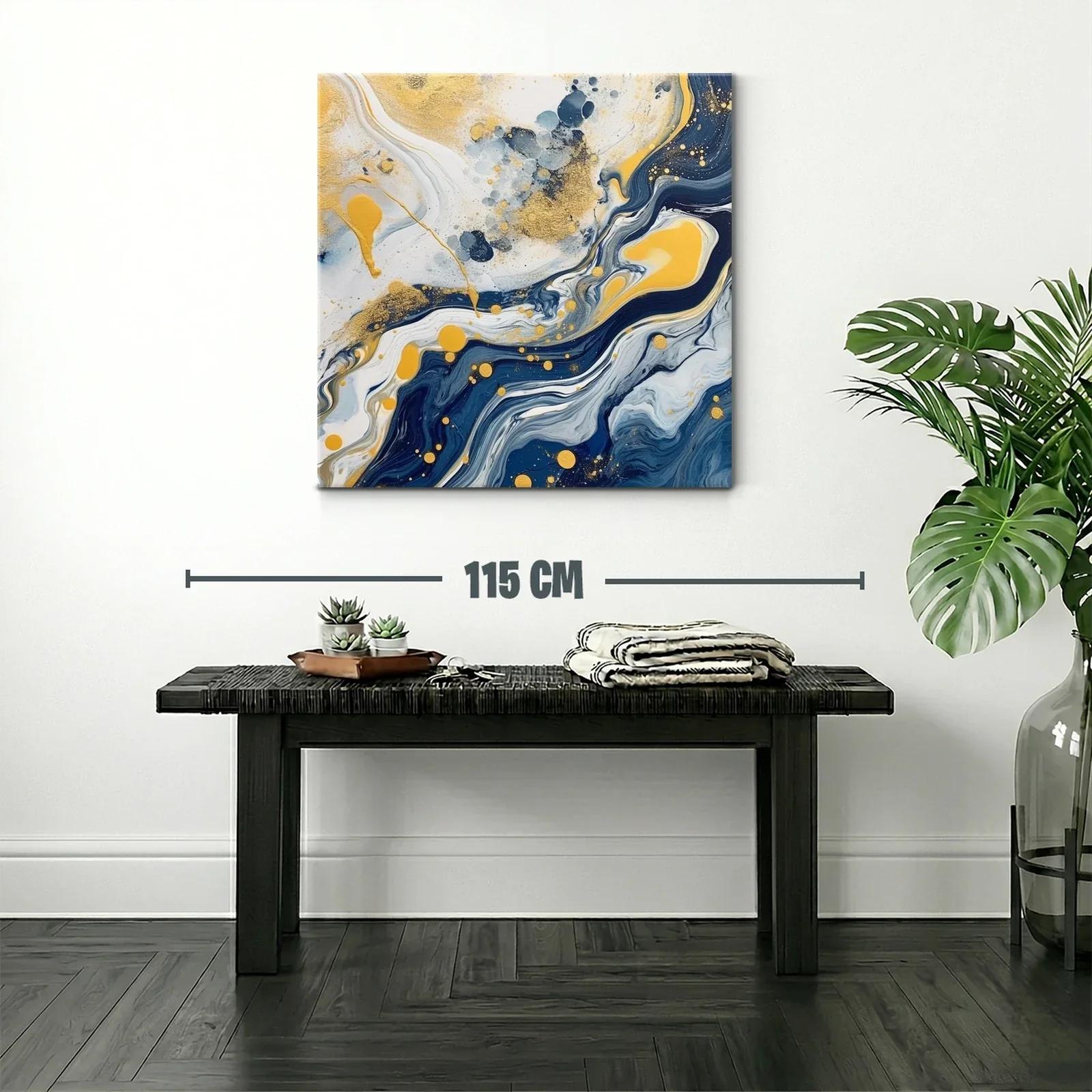 Cuadro abstracto con tonos azul y dorado envolventes — miniatura 2