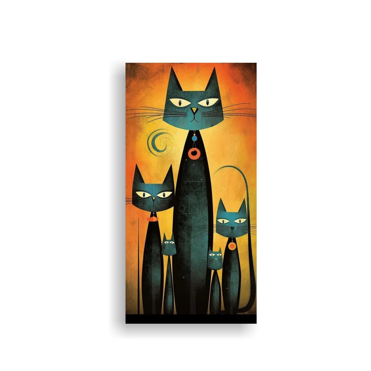 Cuadro gato negro con luna creciente