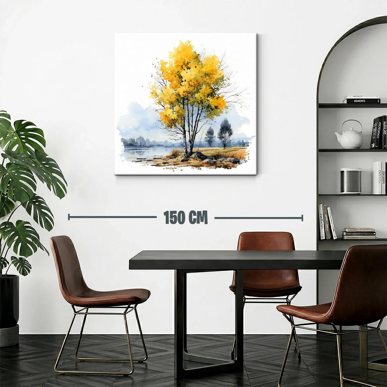 Árbol con hojas amarillas junto a un lago sereno — miniatura 2