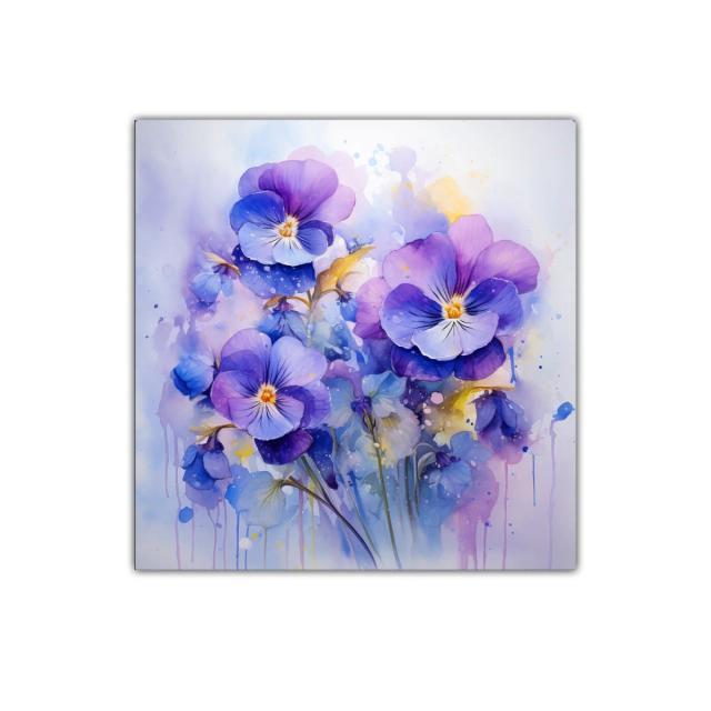 Cuadro decorativo con flores en tonos violetas y azules