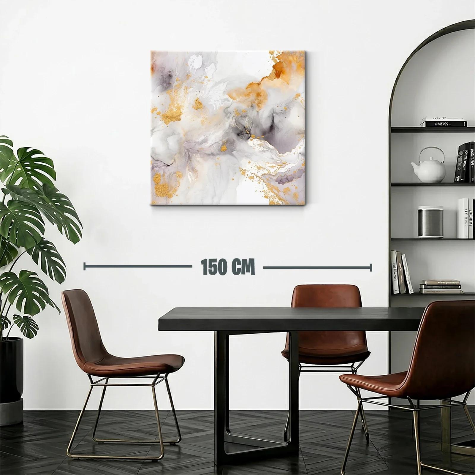 Cuadro abstracto con tonos dorados y grisáceos delicados — miniatura 2