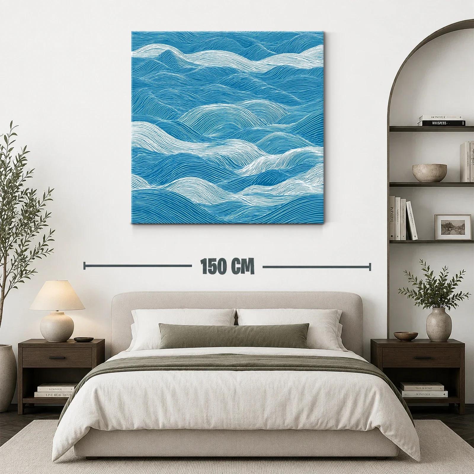 Cuadro Abstracto con Ondas en Tonos Azul y Blanco — miniatura 3