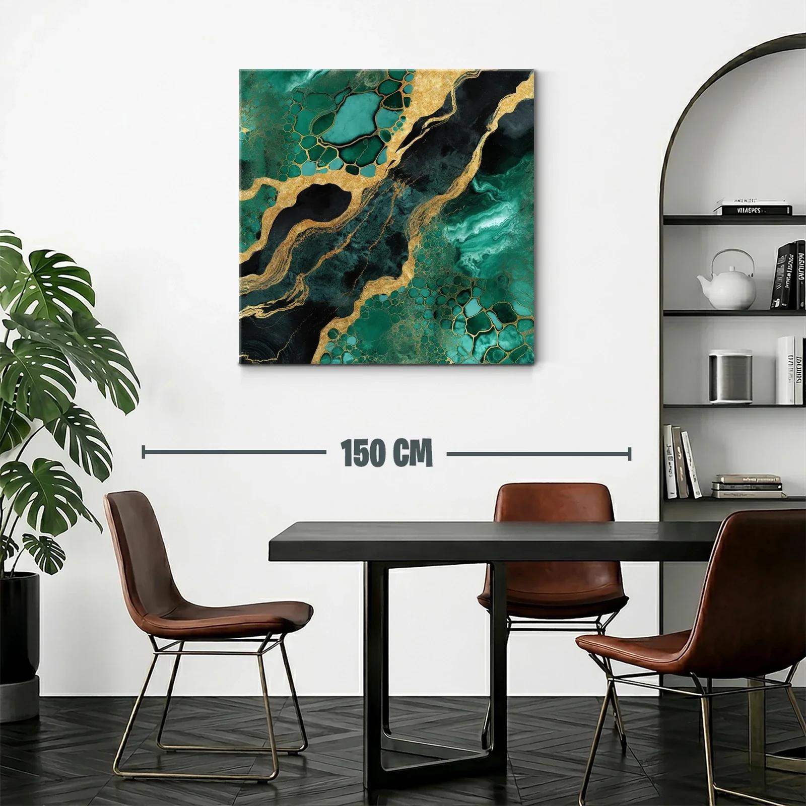 Cuadro abstracto en tonos verde esmeralda y dorado brillante — miniatura 2