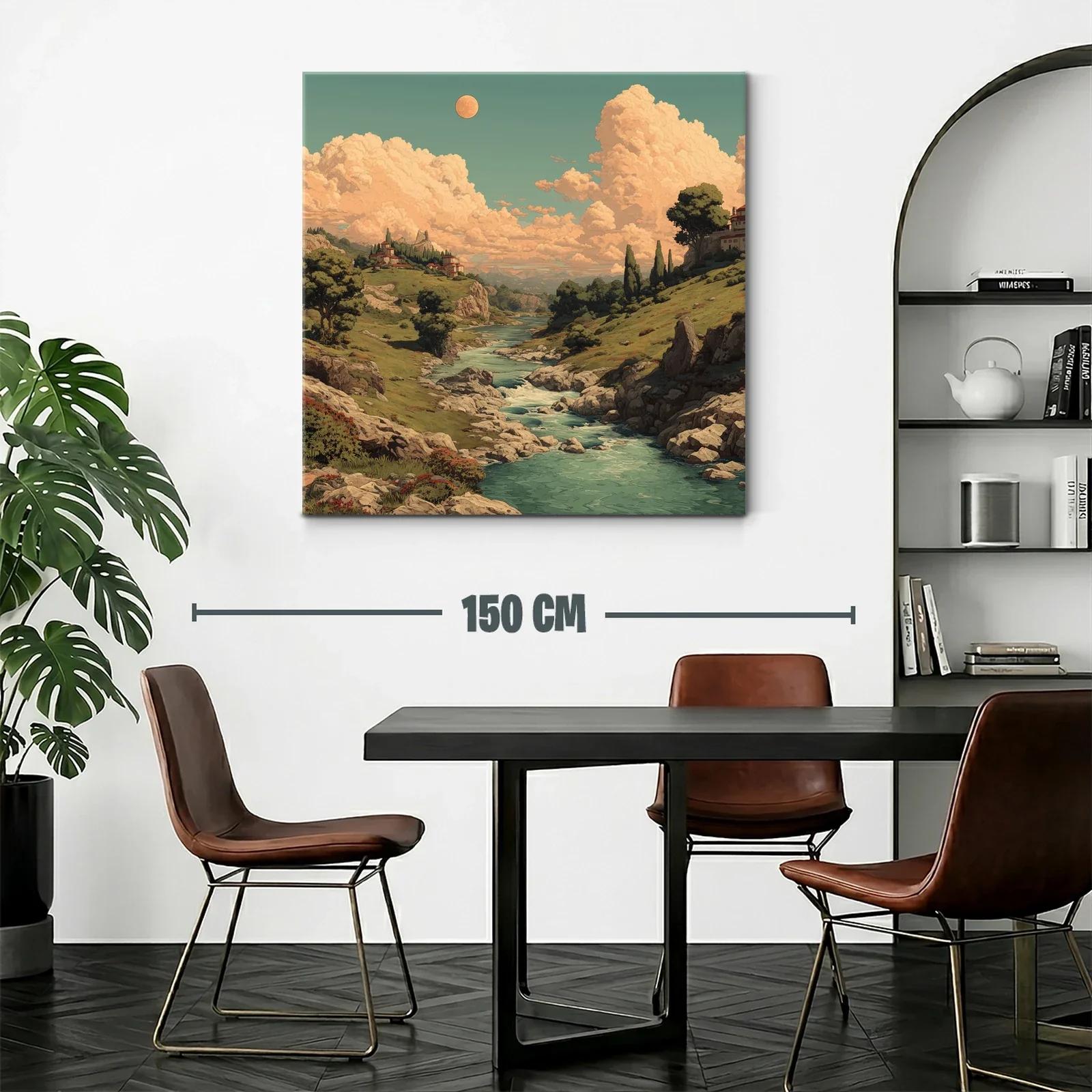 Paisaje campestre con río serpenteante al atardecer — miniatura 2