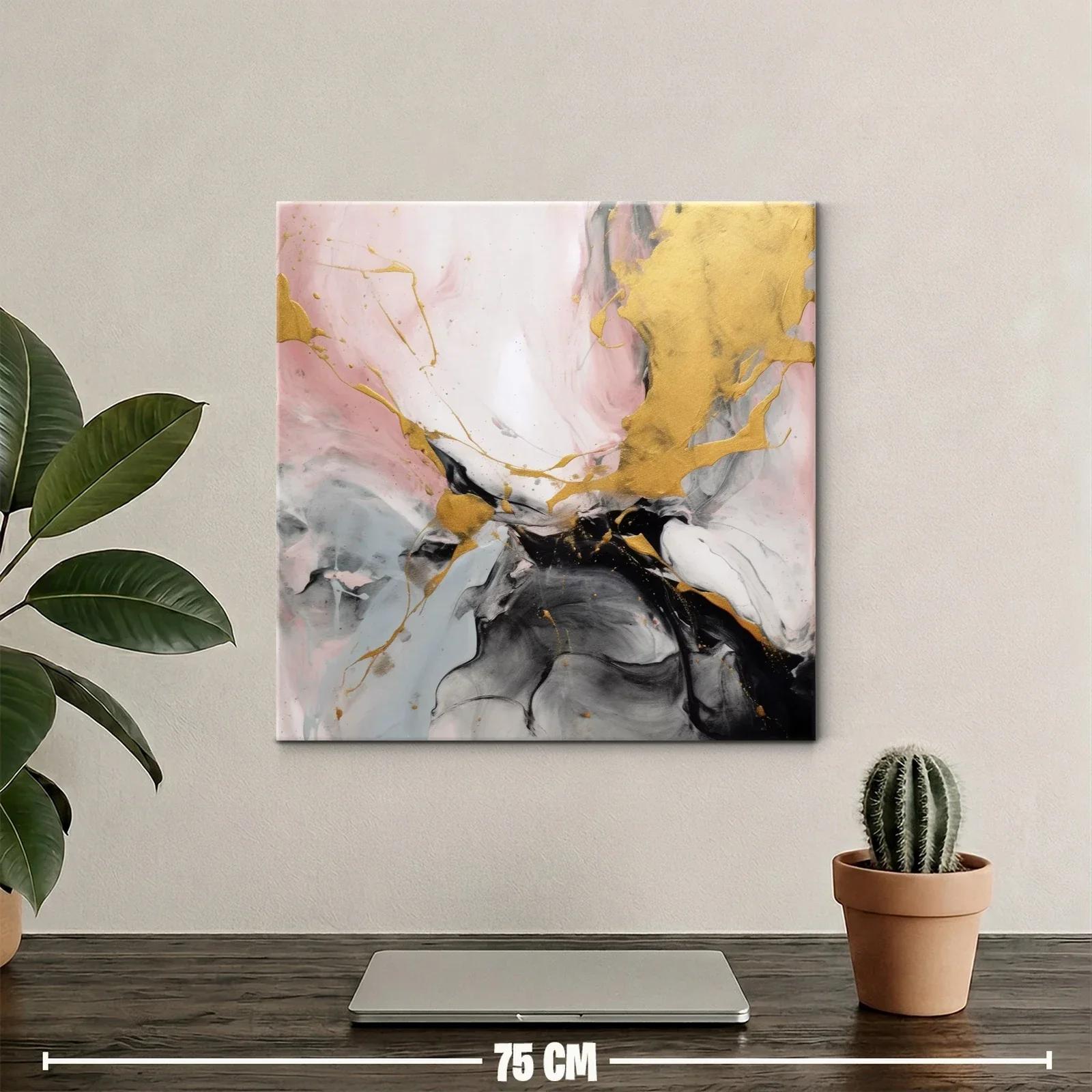 Cuadro abstracto con detalles dorados y tonos suaves — miniatura 2