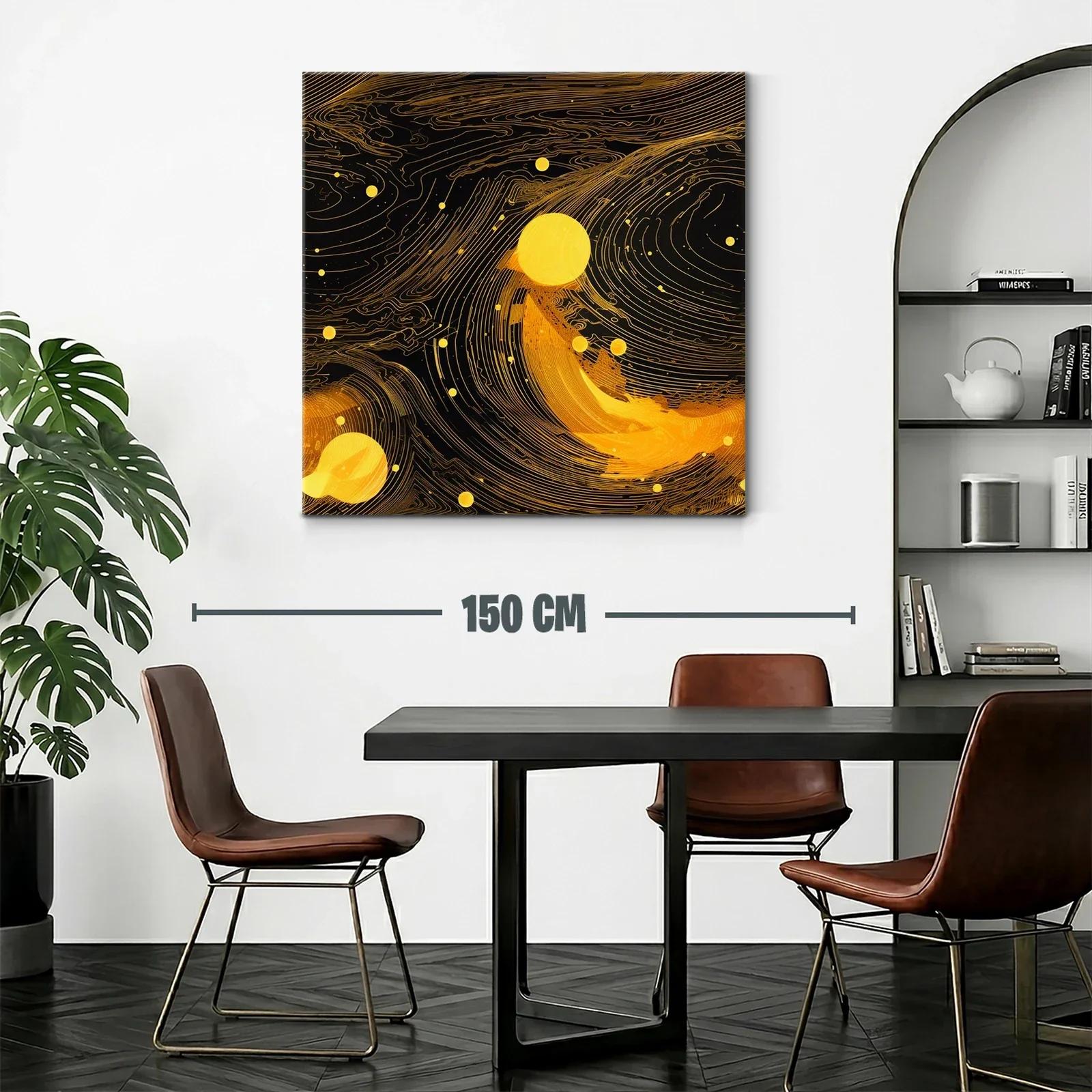 Cuadro abstracto en tonos dorados con flujo dinámico — miniatura 2