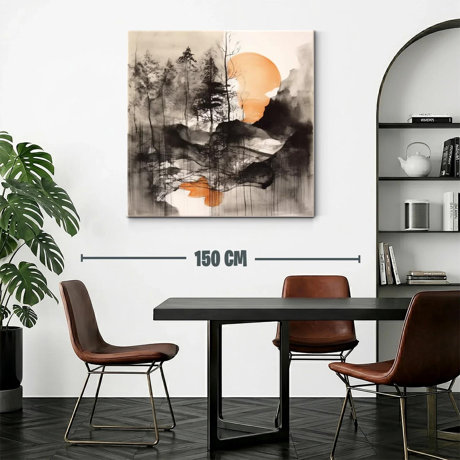 Paisaje abstracto con árboles y sol anaranjado al fondo — miniatura 2
