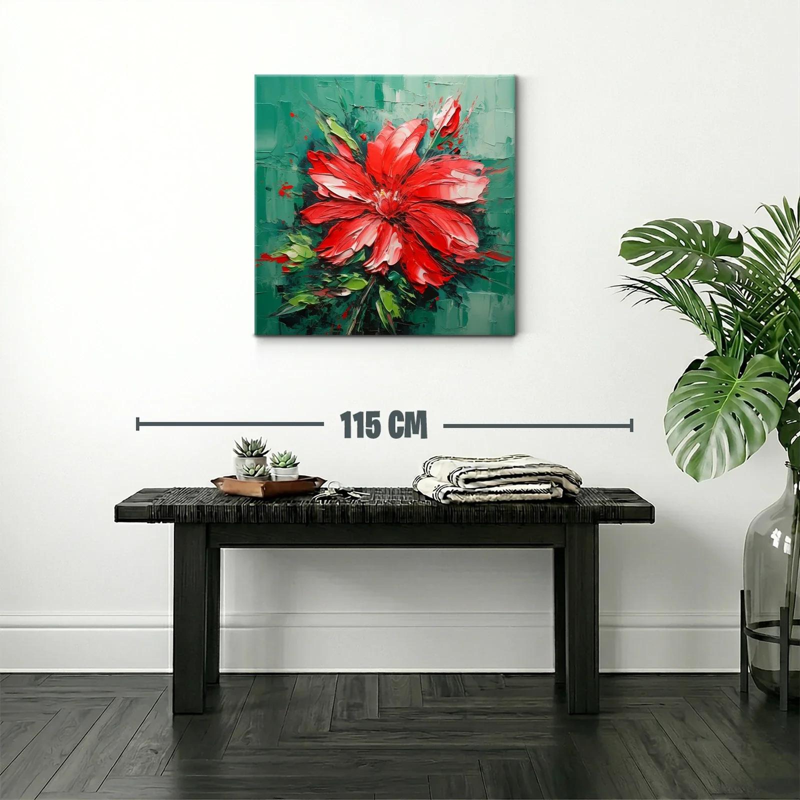 Cuadro Floral en Tonos Rojos y Verdes con Textura Viva — miniatura 2