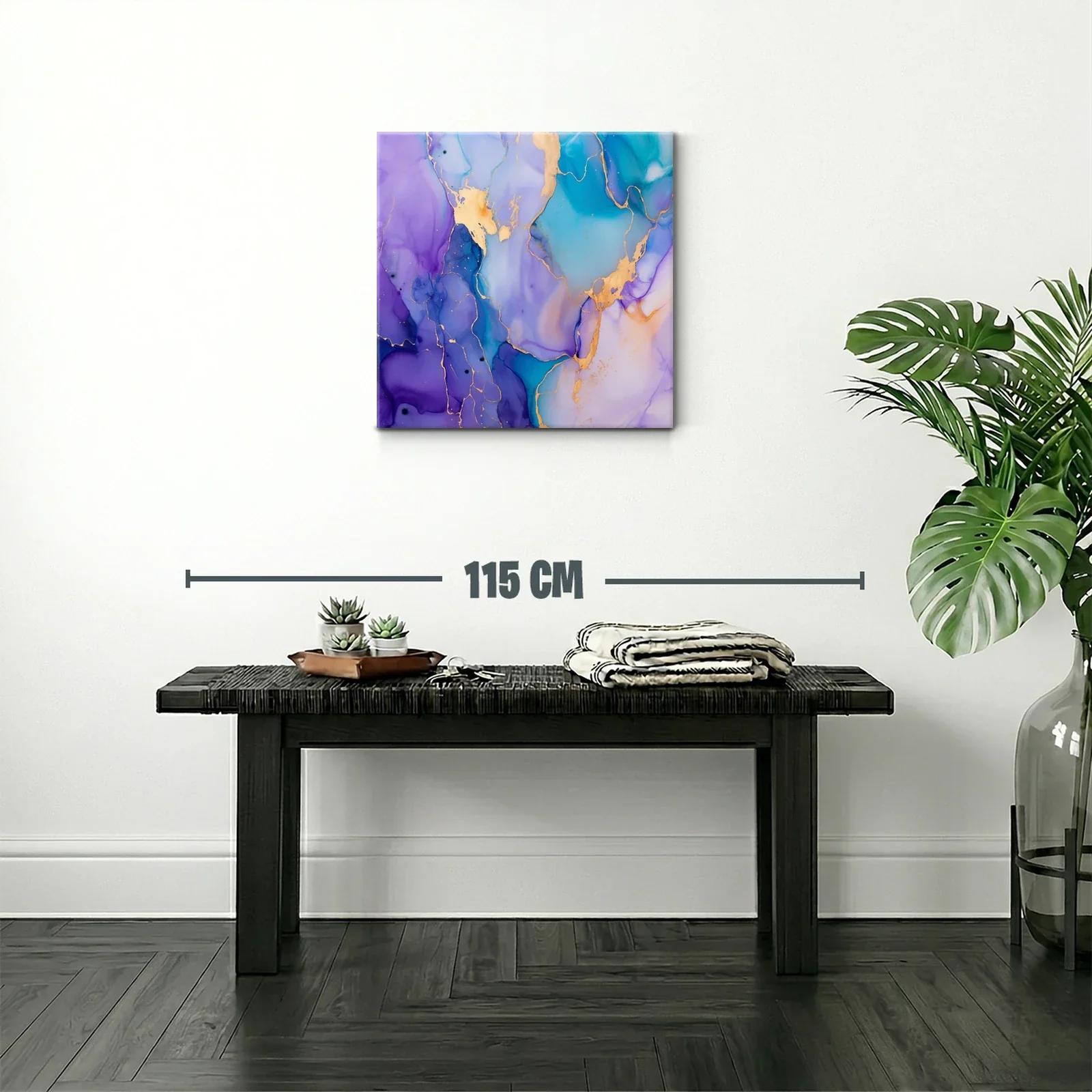 Cuadro abstracto con tonos violetas y toques dorados brillantes — miniatura 2