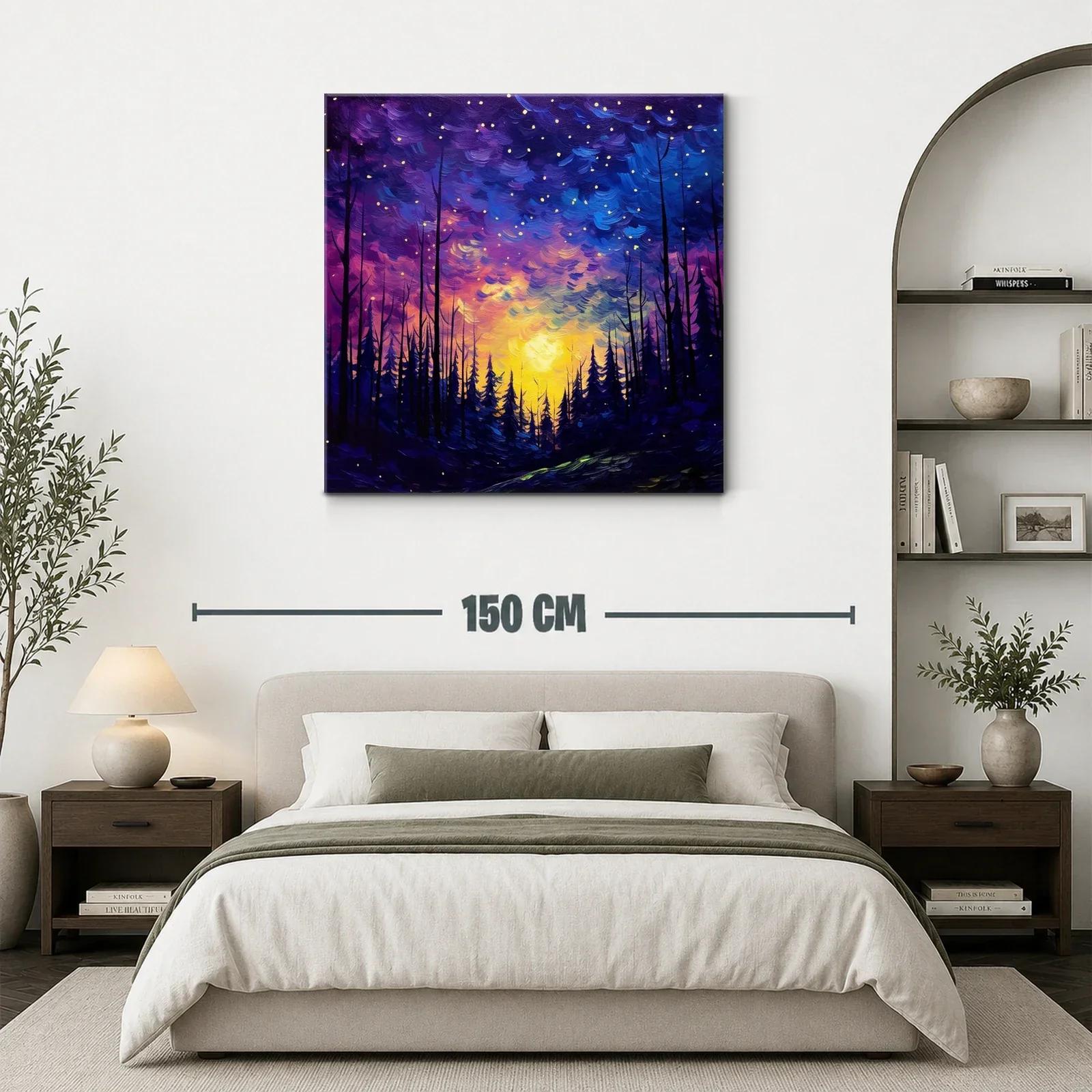 Paisaje nocturno estrellado con bosque encantado — miniatura 3