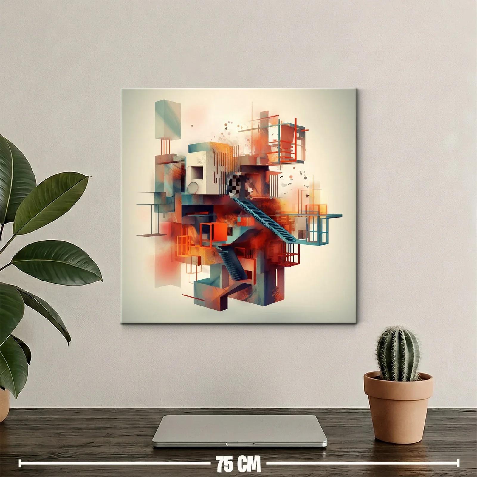Composición abstracta con formas geométricas y escaleras en tonos cálidos — miniatura 2