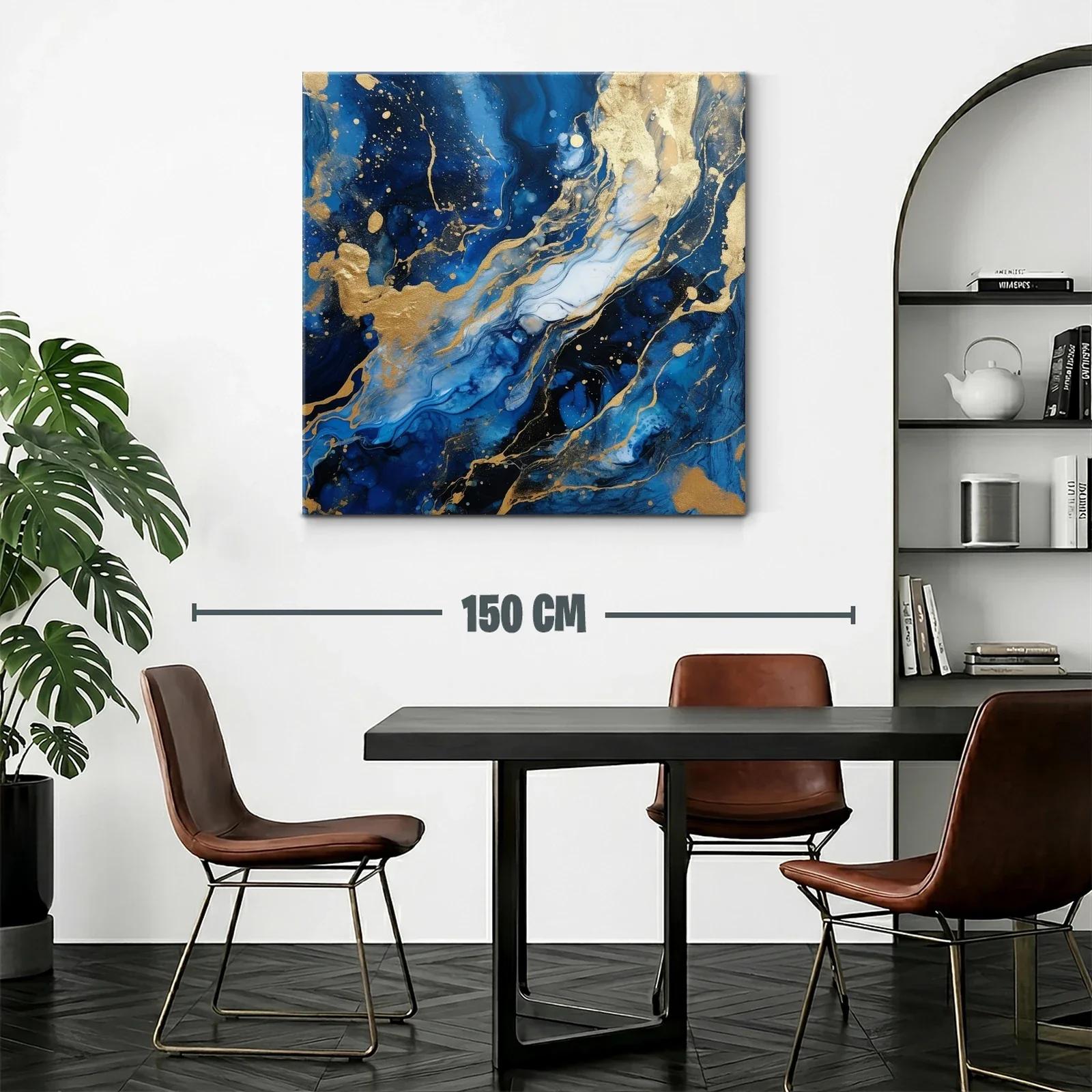 Cuadro abstracto en tonos azules con detalles dorados — miniatura 2
