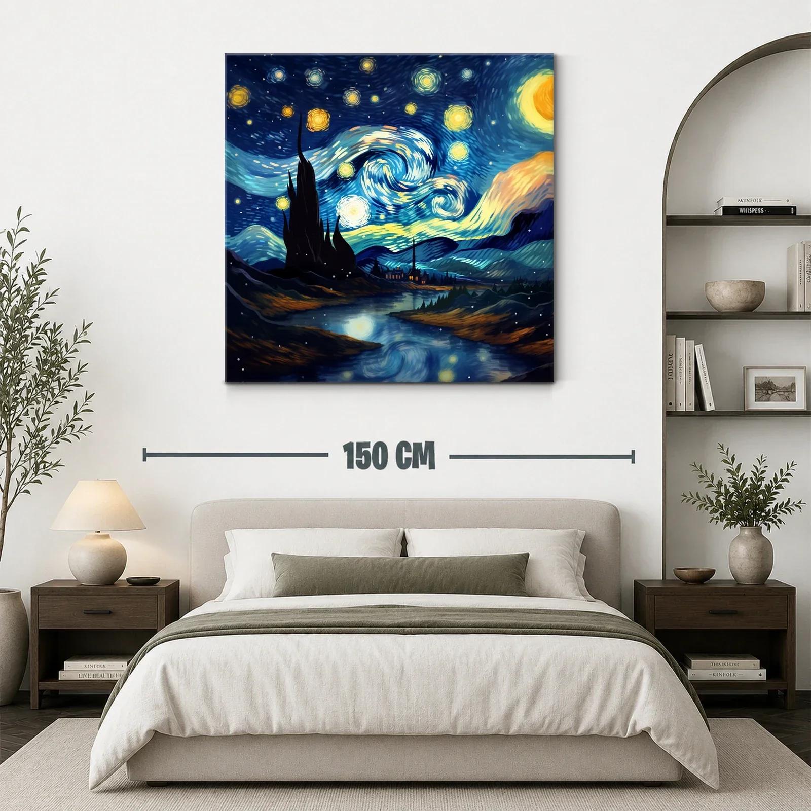 Paisaje nocturno con cielo estrellado vibrante y río reflejante — miniatura 3