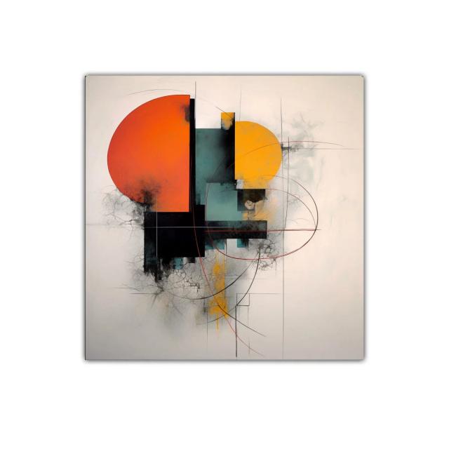 Cuadro abstracto con formas geométricas en tonos cálidos