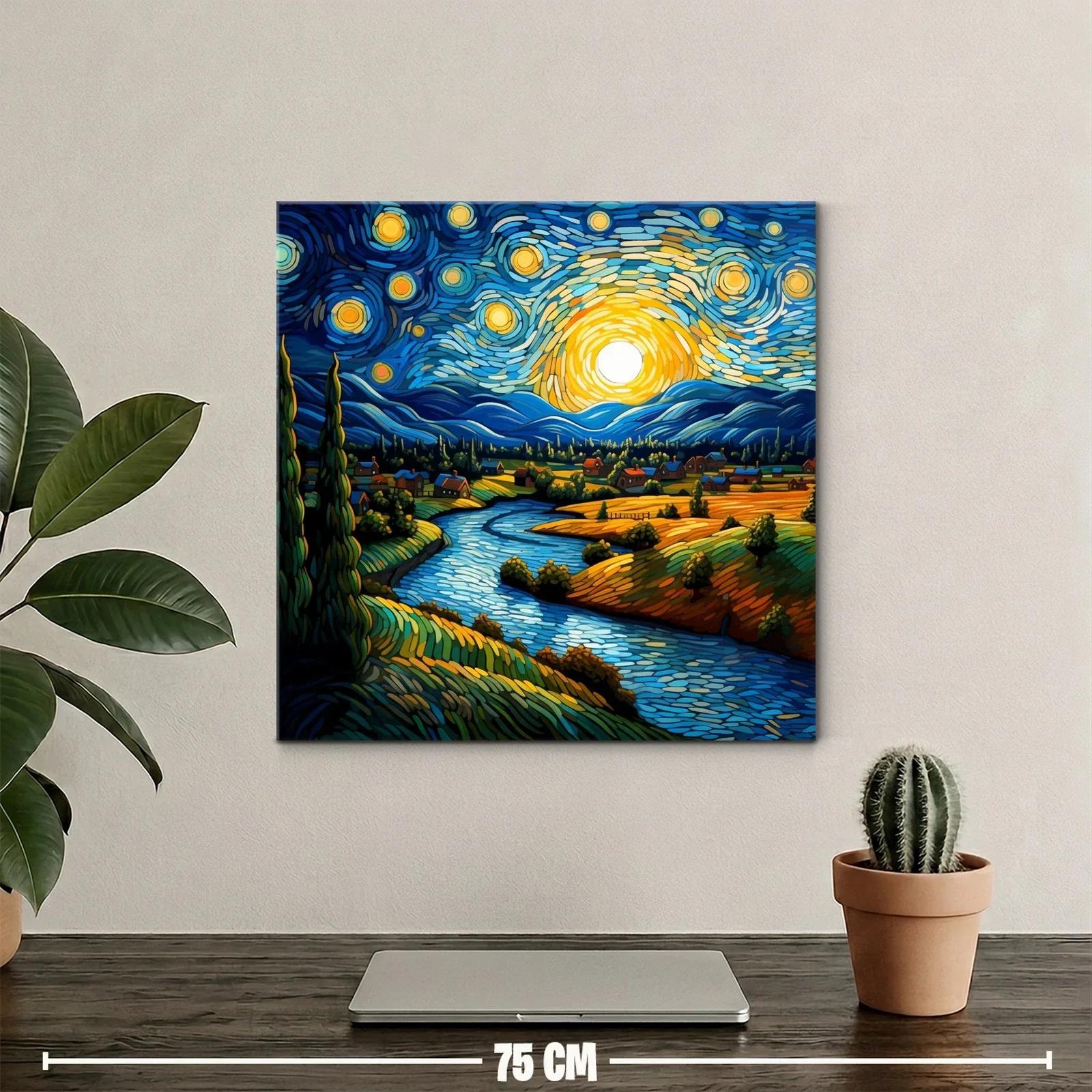 Paisaje nocturno vibrante con río y cielo estrellado — miniatura 2