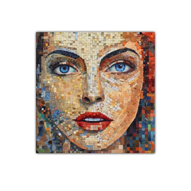 Retrato de mujer en mosaico colorido y expresivo