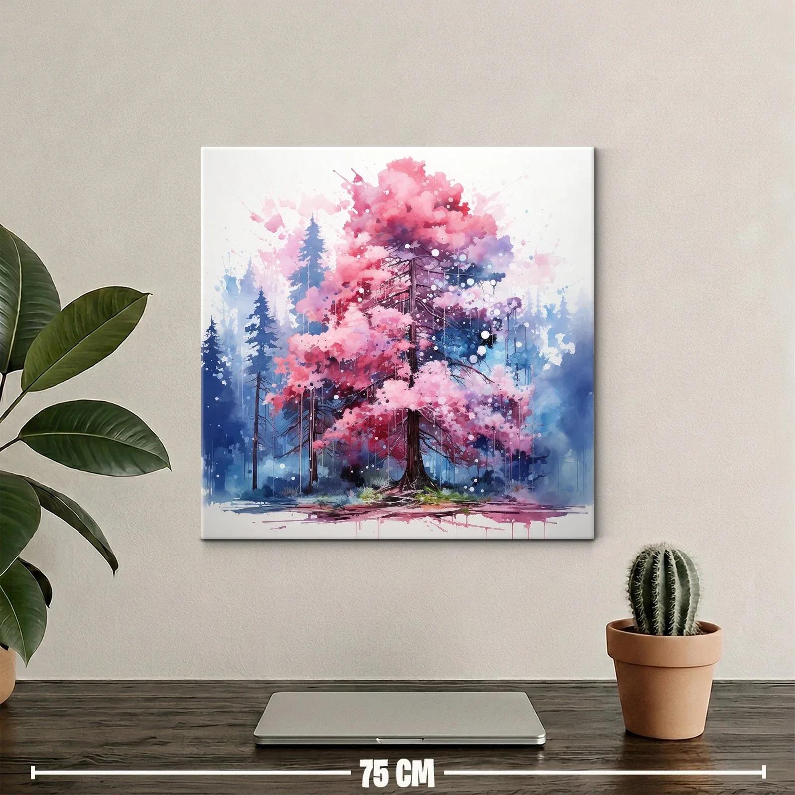 Árbol rosa vibrante en bosque azul nebuloso — miniatura 2