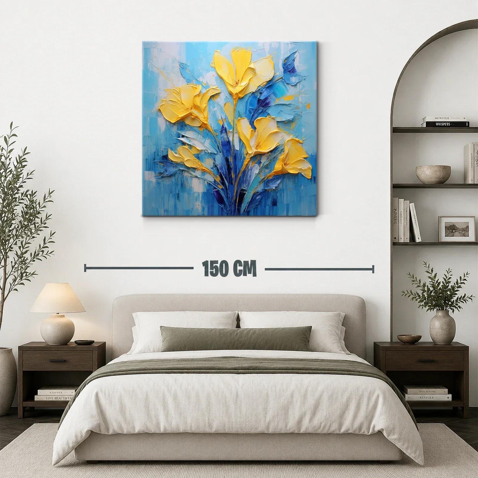 Cuadro floral vibrante con tonos amarillos y azules — miniatura 3
