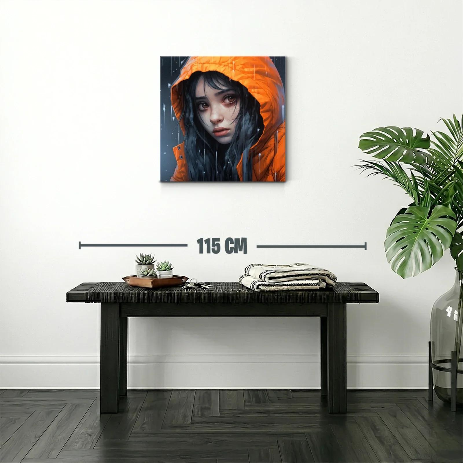 Retrato melancólico con capucha naranja bajo la lluvia — miniatura 2