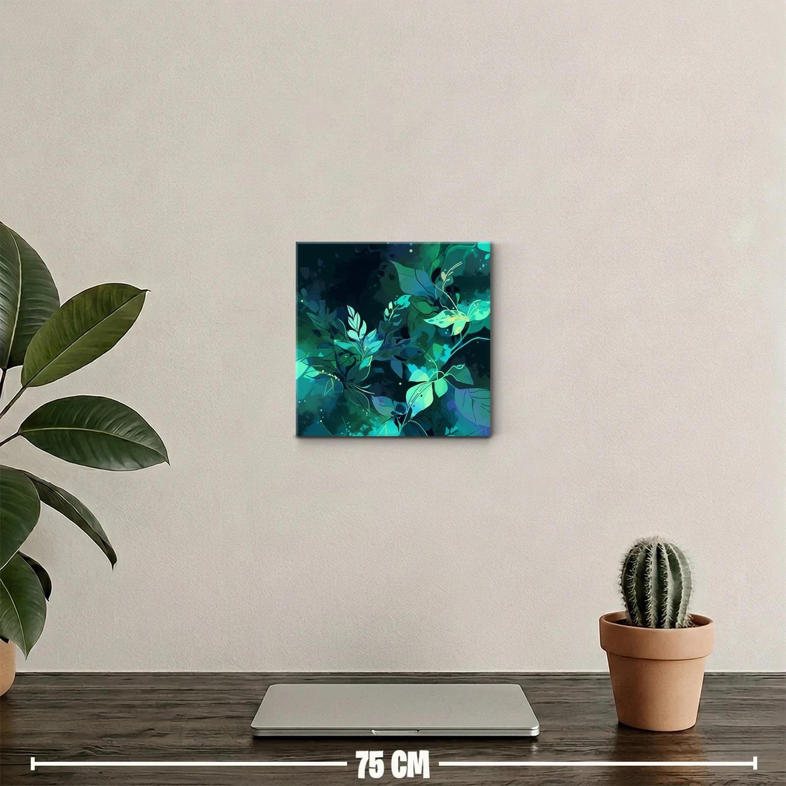 Cuadro decorativo con hojas en tonos azul y verde profundo — miniatura 2
