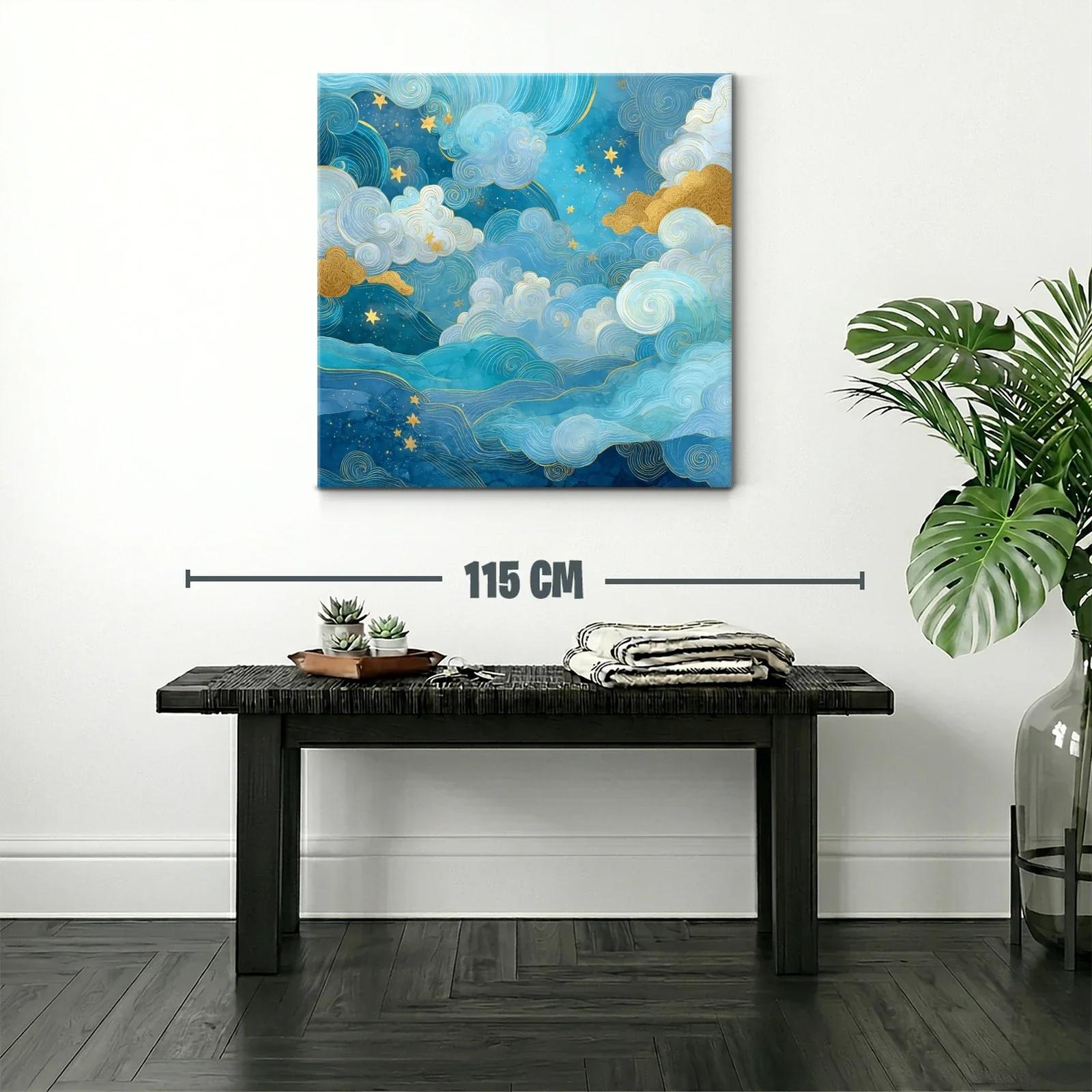 Cuadro abstracto de cielo estrellado con nubes doradas — miniatura 2