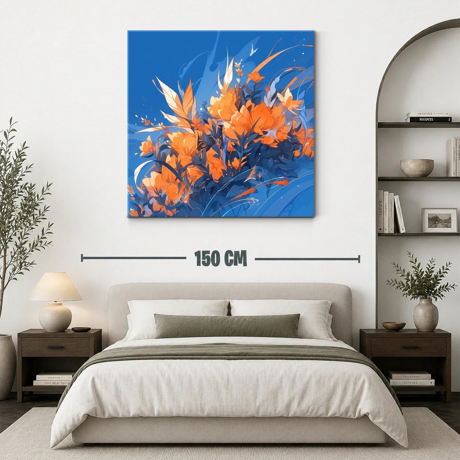 Composición floral vibrante en tonos naranjas y azules — miniatura 3