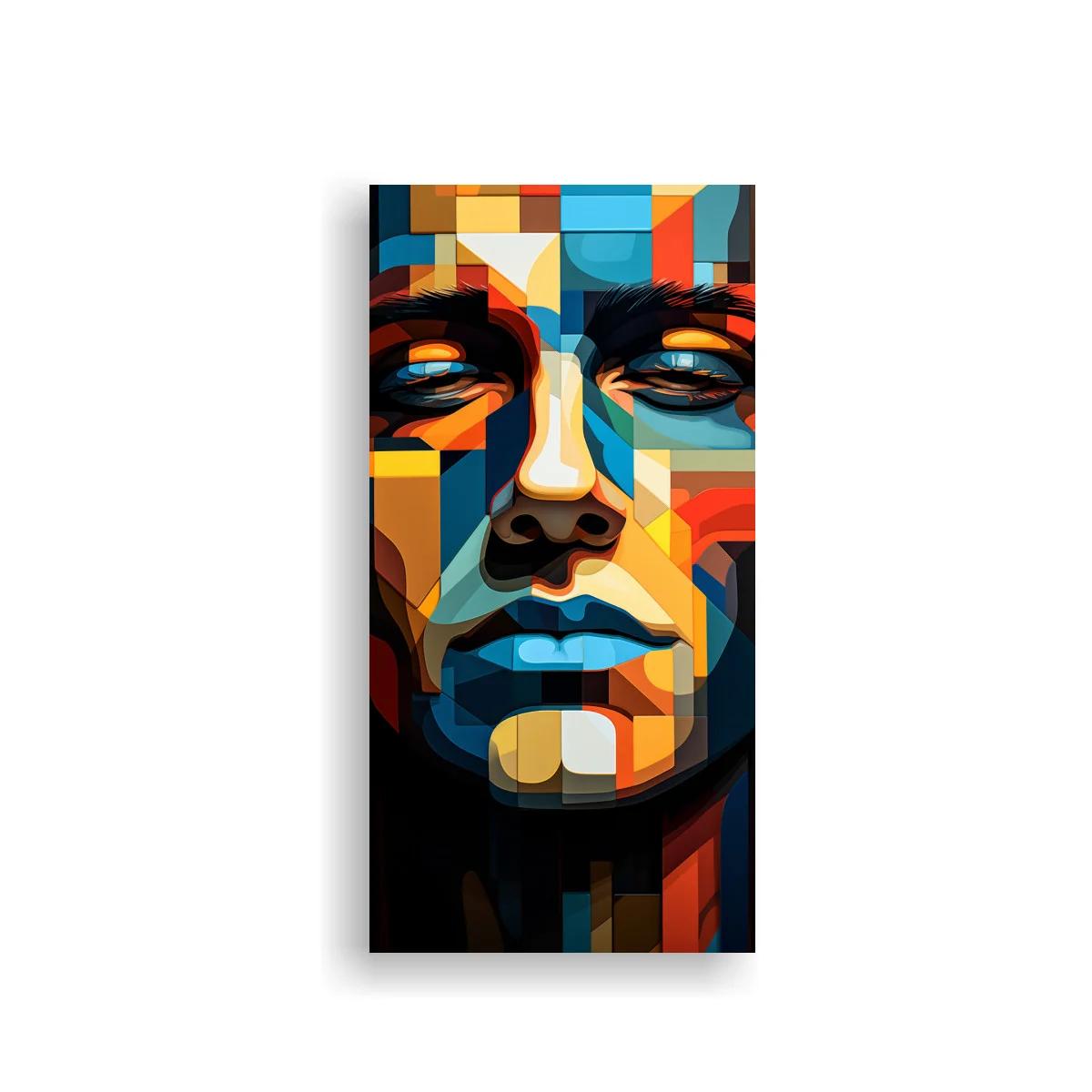 Cuadro rostro humano geométrico en colores intensos