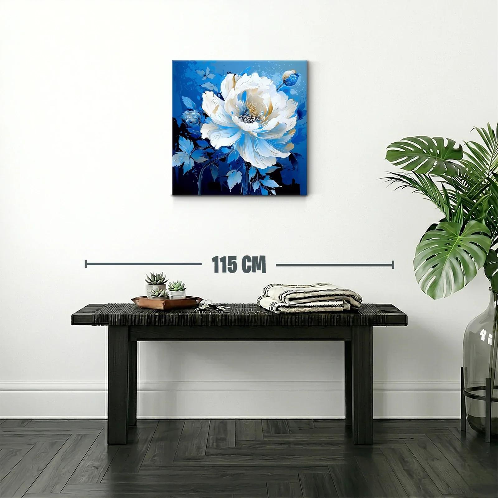 Flor blanca sobre fondo azul intenso con toque elegante — miniatura 2