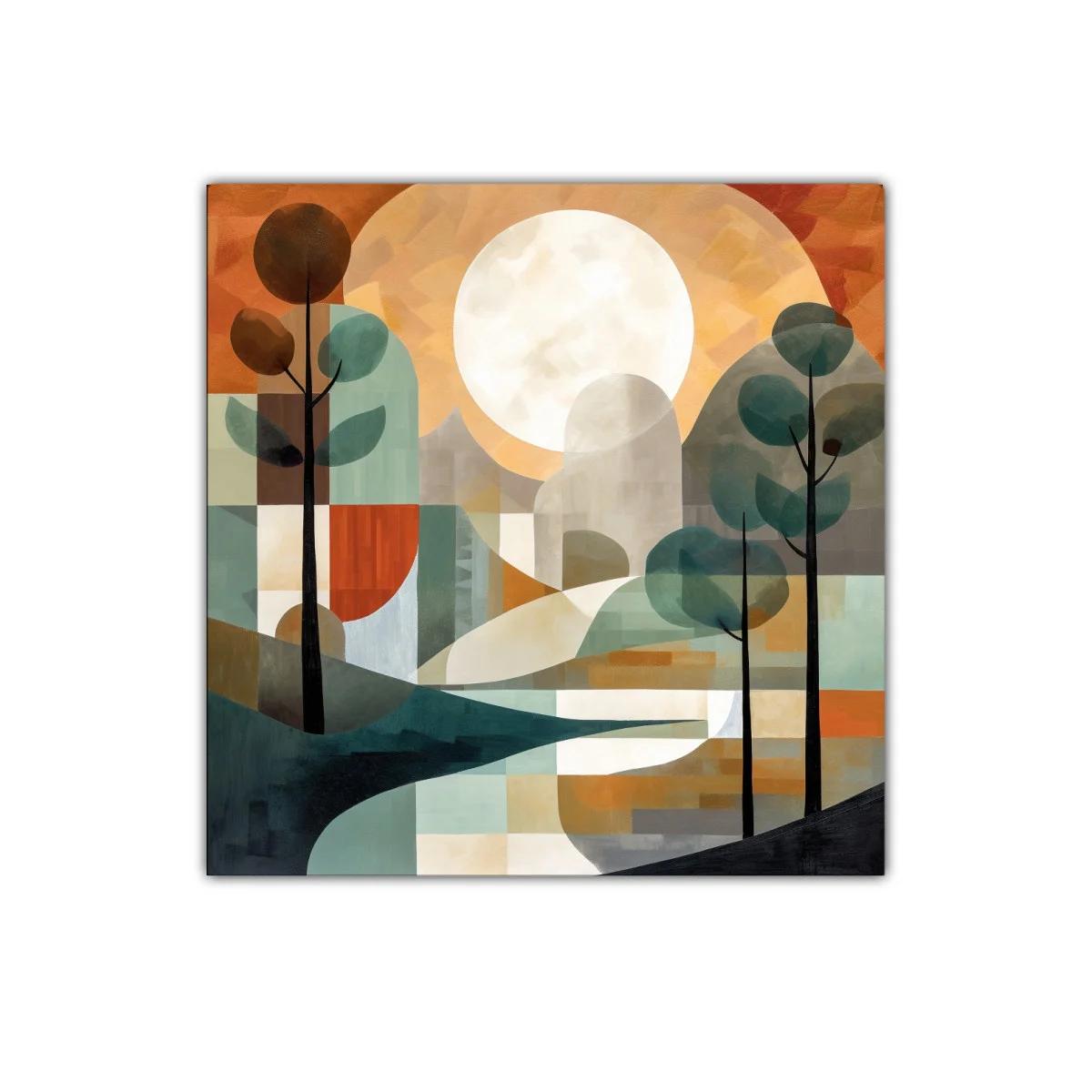 Paisaje abstracto con árboles y gran luna brillante — miniatura 1