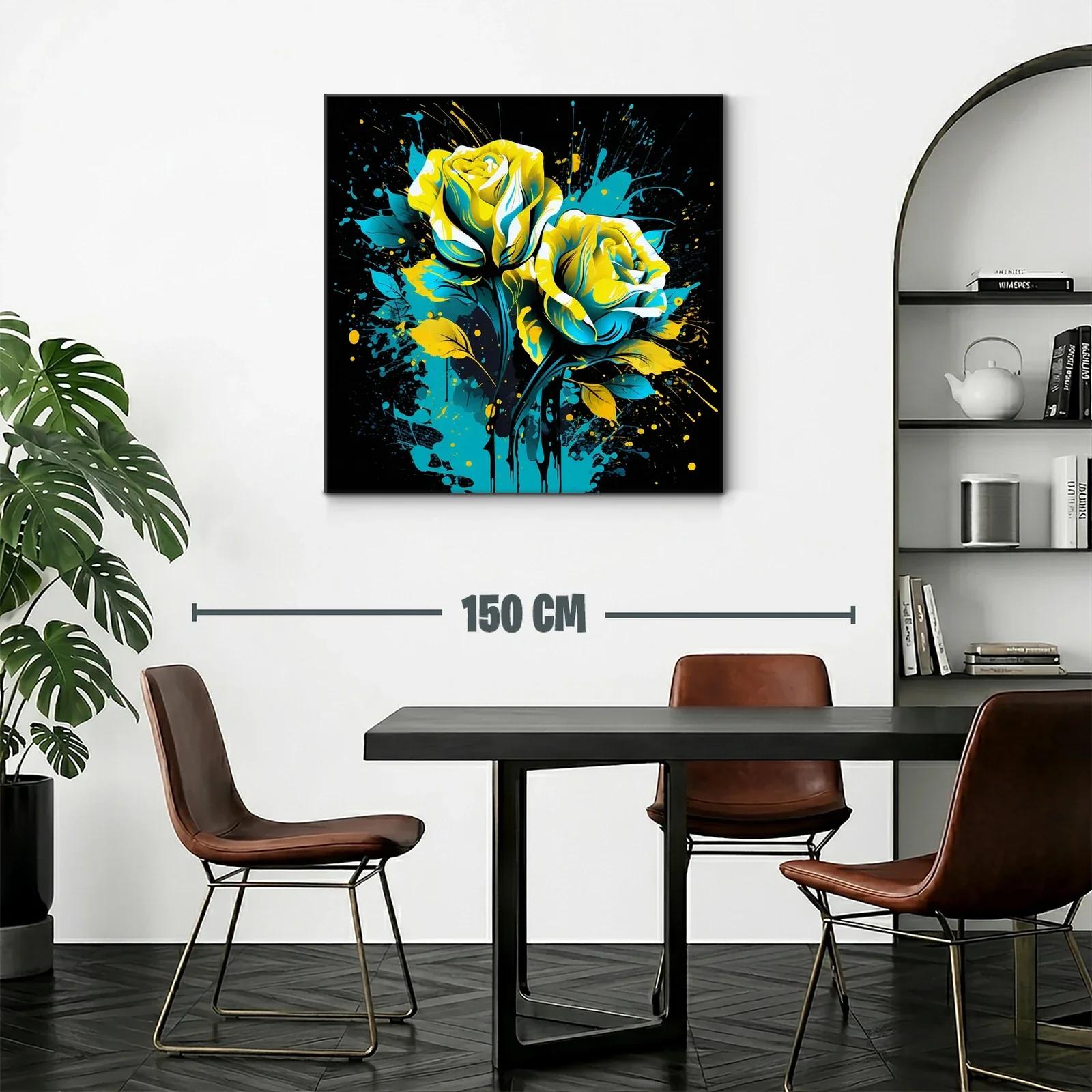 Rosas vibrantes en azul y amarillo sobre fondo oscuro — miniatura 2