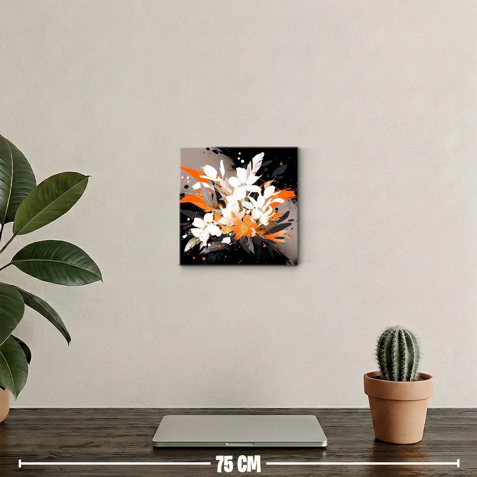 Cuadro moderno con ramo floral en tonos naranjas y negros — miniatura 2